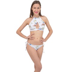 Dinosaur Art Pattern Cross Front Halter Bikini Set by Ket1n9