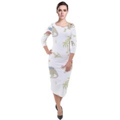 Dinosaur Art Pattern Quarter Sleeve Midi Velour Bodycon Dress by Ket1n9