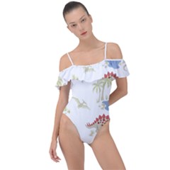 Dinosaur Art Pattern Frill Detail One Piece Swimsuit by Ket1n9