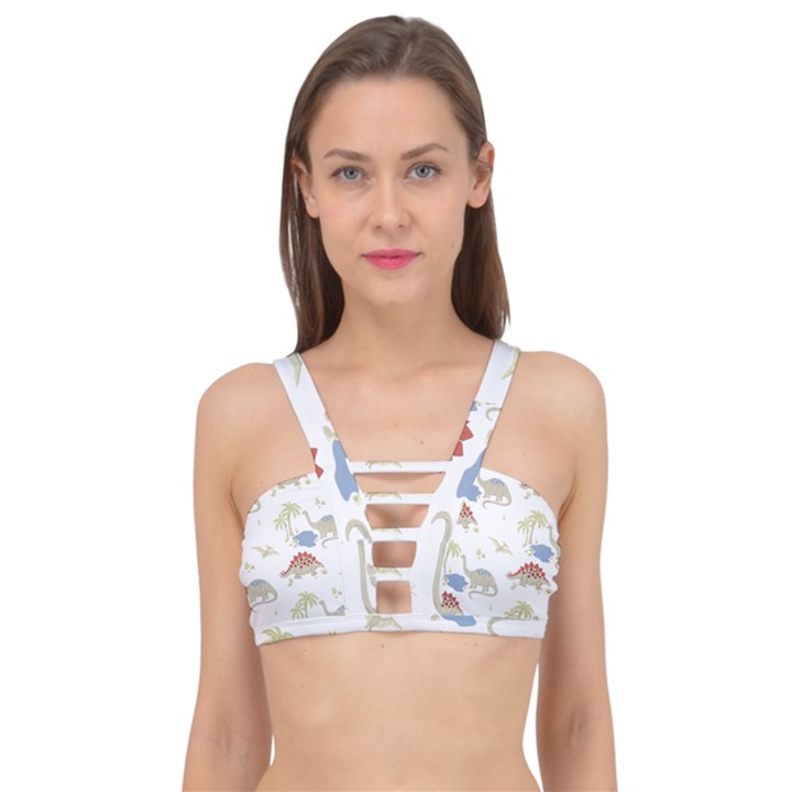 Dinosaur Art Pattern Cage Up Bikini Top