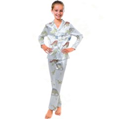 Dinosaur Art Pattern Kids  Satin Long Sleeve Pajamas Set by Ket1n9