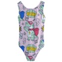 Seamless-pattern-with-many-funny-cute-superhero-dinosaurs-t-rex-mask-cloak-with-comics-style-inscrip Kids  Cut-Out Back One Piece Swimsuit View1