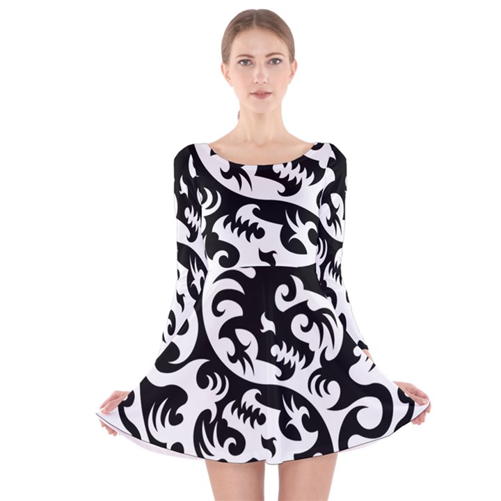 Ying Yang Tattoo Long Sleeve Velvet Skater Dress