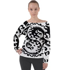 Ying Yang Tattoo Off Shoulder Long Sleeve Velour Top by Ket1n9