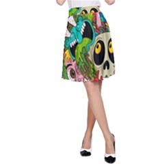 Crazy Illustrations & Funky Monster Pattern A-line Skirt by Ket1n9