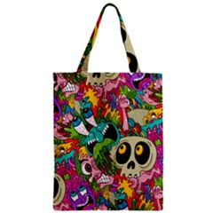 Crazy Illustrations & Funky Monster Pattern Zipper Classic Tote Bag by Ket1n9