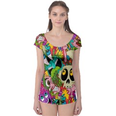 Crazy Illustrations & Funky Monster Pattern Boyleg Leotard  by Ket1n9