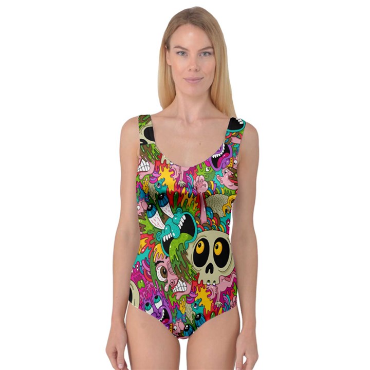 Crazy Illustrations & Funky Monster Pattern Princess Tank Leotard 