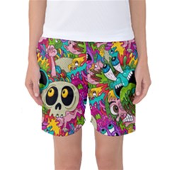 Crazy Illustrations & Funky Monster Pattern Women s Basketball Shorts by Ket1n9