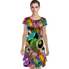 Crazy Illustrations & Funky Monster Pattern Cap Sleeve Nightdress by Ket1n9