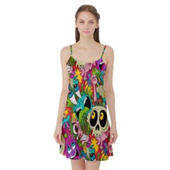 Crazy Illustrations & Funky Monster Pattern Satin Night Slip by Ket1n9