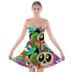 Crazy Illustrations & Funky Monster Pattern Strapless Bra Top Dress by Ket1n9