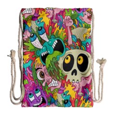 Crazy Illustrations & Funky Monster Pattern Drawstring Bag (large) by Ket1n9