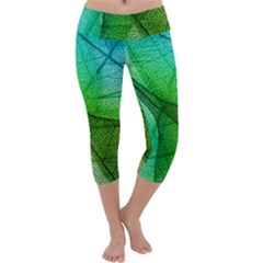 Sunlight Filtering Through Transparent Leaves Green Blue Capri Yoga Leggings by Ket1n9