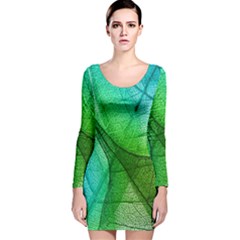 Sunlight Filtering Through Transparent Leaves Green Blue Long Sleeve Velvet Bodycon Dress by Ket1n9