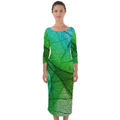 Sunlight Filtering Through Transparent Leaves Green Blue Quarter Sleeve Midi Bodycon Dress by Ket1n9