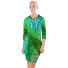 Sunlight Filtering Through Transparent Leaves Green Blue Quarter Sleeve Hood Bodycon Dress by Ket1n9