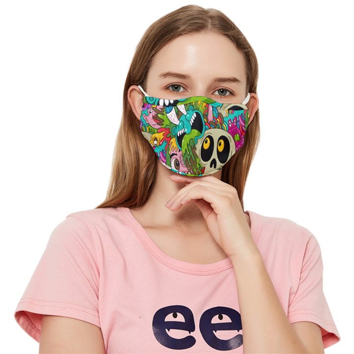 Crazy Illustrations & Funky Monster Pattern Fitted Cloth Face Mask (Adult)