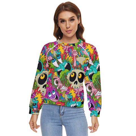 Crazy Illustrations & Funky Monster Pattern Women s Long Sleeve Raglan T-shirt by Ket1n9