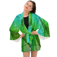 Sunlight Filtering Through Transparent Leaves Green Blue Long Sleeve Kimono by Ket1n9