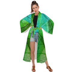 Sunlight Filtering Through Transparent Leaves Green Blue Maxi Kimono by Ket1n9