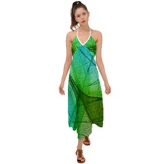 Sunlight Filtering Through Transparent Leaves Green Blue Halter Tie Back Dress  by Ket1n9