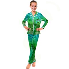 Sunlight Filtering Through Transparent Leaves Green Blue Kids  Satin Long Sleeve Pajamas Set by Ket1n9