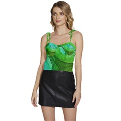 Sunlight Filtering Through Transparent Leaves Green Blue Flowy Camisole Tie Up Top by Ket1n9