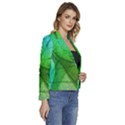 Sunlight Filtering Through Transparent Leaves Green Blue Women s Long Sleeve Revers Collar Cropped Jacket View3