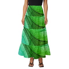 Sunlight Filtering Through Transparent Leaves Green Blue Tiered Ruffle Maxi Skirt by Ket1n9