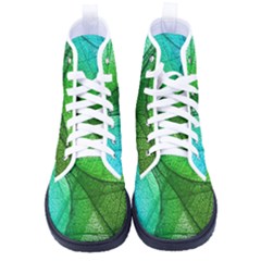 Sunlight Filtering Through Transparent Leaves Green Blue Men s High-top Canvas Sneakers by Ket1n9