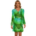 Sunlight Filtering Through Transparent Leaves Green Blue Long Sleeve Waist Tie Ruffle Velvet Dress View1