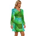 Sunlight Filtering Through Transparent Leaves Green Blue Long Sleeve Waist Tie Ruffle Velvet Dress View3