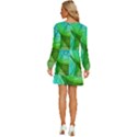 Sunlight Filtering Through Transparent Leaves Green Blue Long Sleeve Waist Tie Ruffle Velvet Dress View4