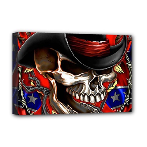 Confederate Flag Usa America United States Csa Civil War Rebel Dixie Military Poster Skull Deluxe Canvas 18  x 12  (Stretched)