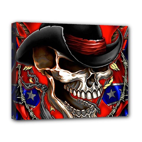 Confederate Flag Usa America United States Csa Civil War Rebel Dixie Military Poster Skull Deluxe Canvas 20  x 16  (Stretched)