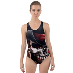 Confederate Flag Usa America United States Csa Civil War Rebel Dixie Military Poster Skull Cut-out Back One Piece Swimsuit by Ket1n9