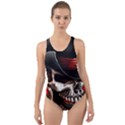 Confederate Flag Usa America United States Csa Civil War Rebel Dixie Military Poster Skull Cut-Out Back One Piece Swimsuit View1