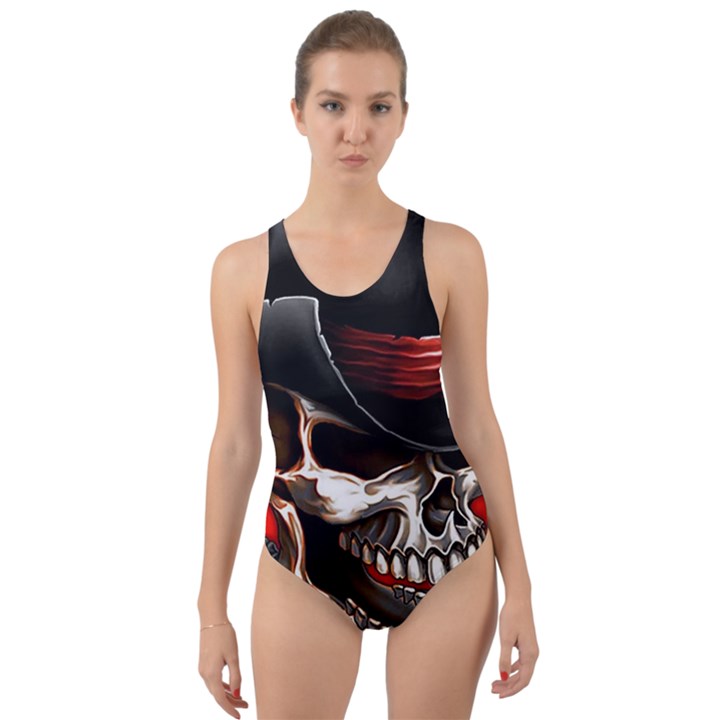 Confederate Flag Usa America United States Csa Civil War Rebel Dixie Military Poster Skull Cut-Out Back One Piece Swimsuit