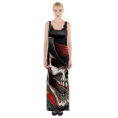 Confederate Flag Usa America United States Csa Civil War Rebel Dixie Military Poster Skull Thigh Split Maxi Dress