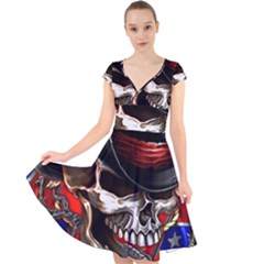 Confederate Flag Usa America United States Csa Civil War Rebel Dixie Military Poster Skull Cap Sleeve Front Wrap Midi Dress