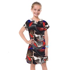 Confederate Flag Usa America United States Csa Civil War Rebel Dixie Military Poster Skull Kids  Drop Waist Dress