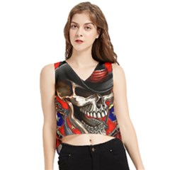 Confederate Flag Usa America United States Csa Civil War Rebel Dixie Military Poster Skull V-neck Cropped Tank Top by Ket1n9