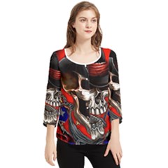 Confederate Flag Usa America United States Csa Civil War Rebel Dixie Military Poster Skull Chiffon Quarter Sleeve Blouse