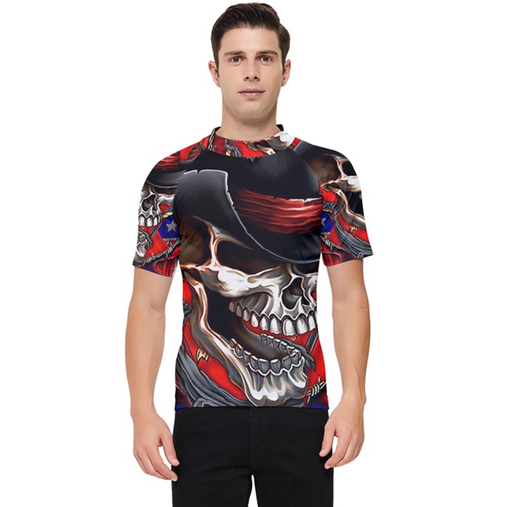 Confederate Flag Usa America United States Csa Civil War Rebel Dixie Military Poster Skull Men s Short Sleeve Rash Guard