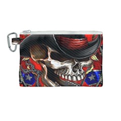 Confederate Flag Usa America United States Csa Civil War Rebel Dixie Military Poster Skull Canvas Cosmetic Bag (Medium)