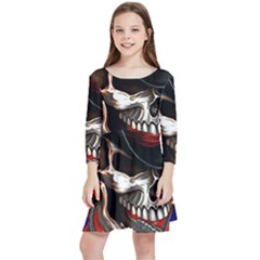 Confederate Flag Usa America United States Csa Civil War Rebel Dixie Military Poster Skull Kids  Quarter Sleeve Skater Dress