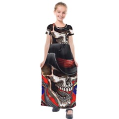 Confederate Flag Usa America United States Csa Civil War Rebel Dixie Military Poster Skull Kids  Short Sleeve Maxi Dress