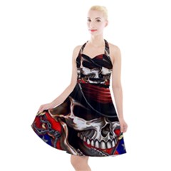 Confederate Flag Usa America United States Csa Civil War Rebel Dixie Military Poster Skull Halter Party Swing Dress 