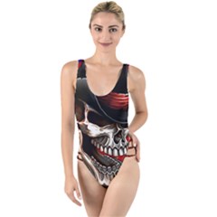 Confederate Flag Usa America United States Csa Civil War Rebel Dixie Military Poster Skull High Leg Strappy Swimsuit